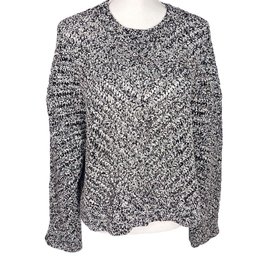 Banana Republic Open-Stitch Pullover Sweater Black Cream Marled Women's Small
